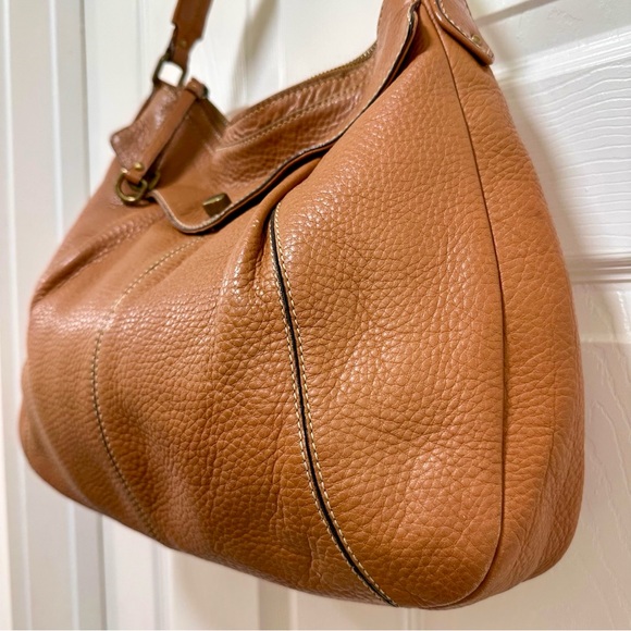 Cole Haan Pebbled Leather Pleated Hobo Camel Brown Large Vintage - Picture 4 of 13